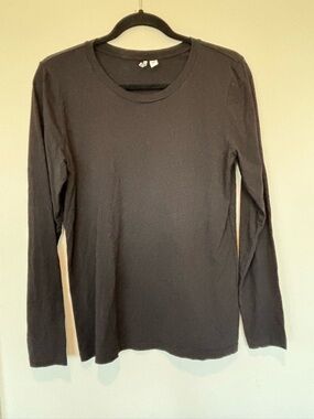 Nordstrom Black Long Sleeve Pima Cotton Crewneck Top